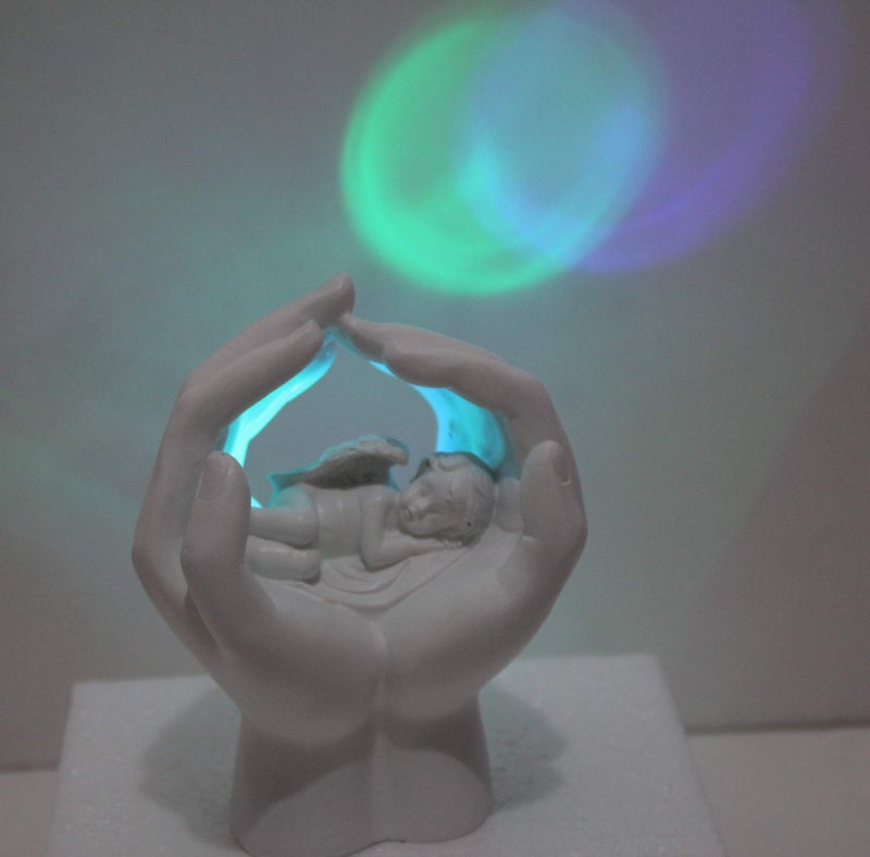 JUNIQUTE Sleeping Resting Angel in God's Hand with Colorful Light Fairy Garden Deco Cupid Statue Home Deco Cherub Statue Baby Sculpture Figurine Memorial - Image 5